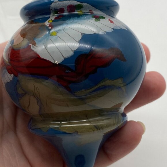 Angel hand painted glass Christmas tree ornament reverse painted turnip shape - Picture 4 of 8